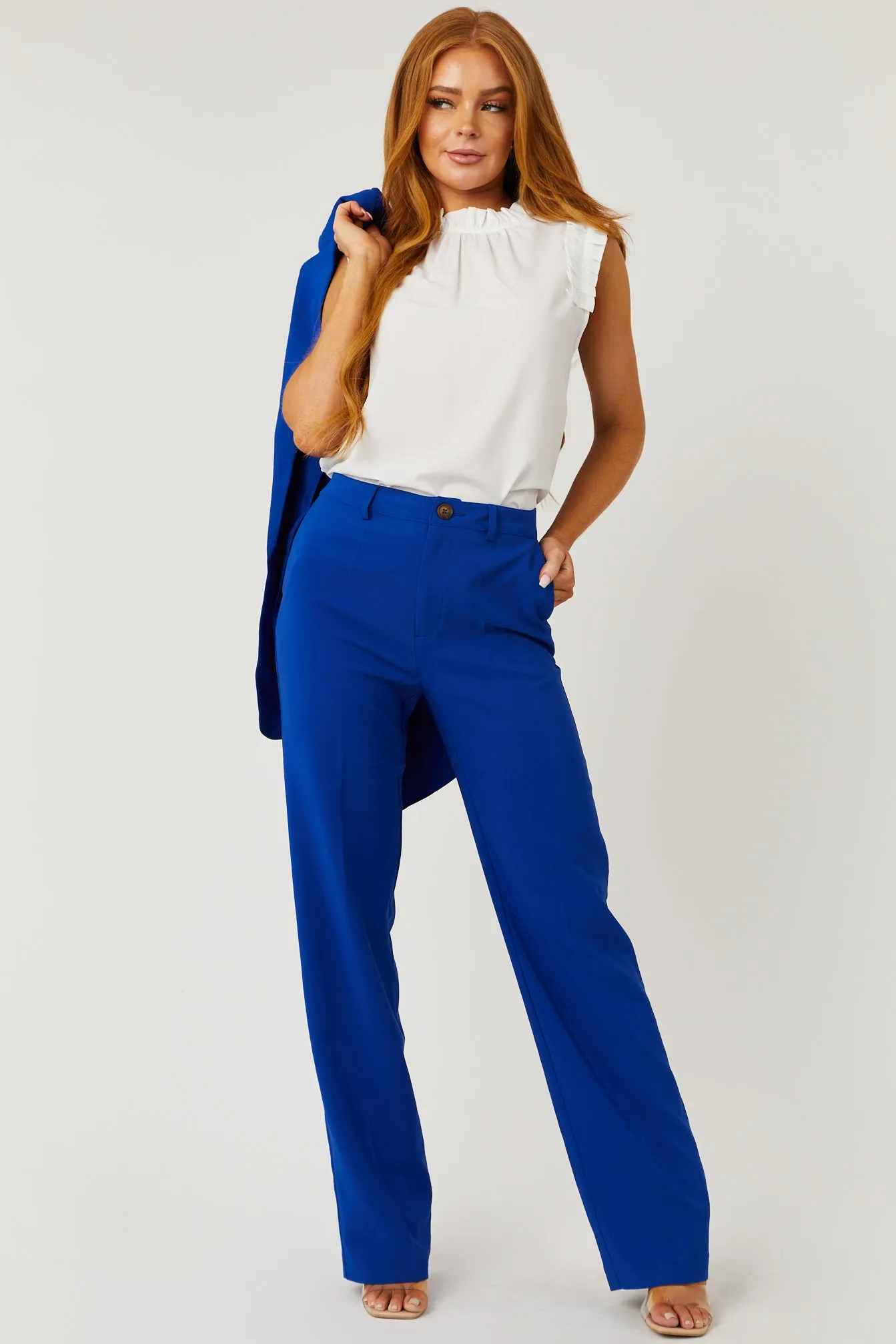 Emily Royal Blue Straight Leg Dress Pants sold by Lime Lush