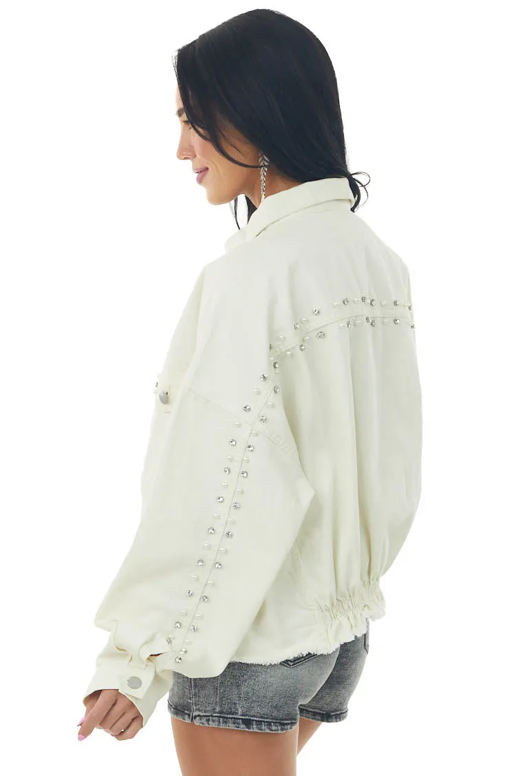 Vanilla Beaded Pearl Frayed Denim Jacket sold by Lime Lush product image thumbnail 4