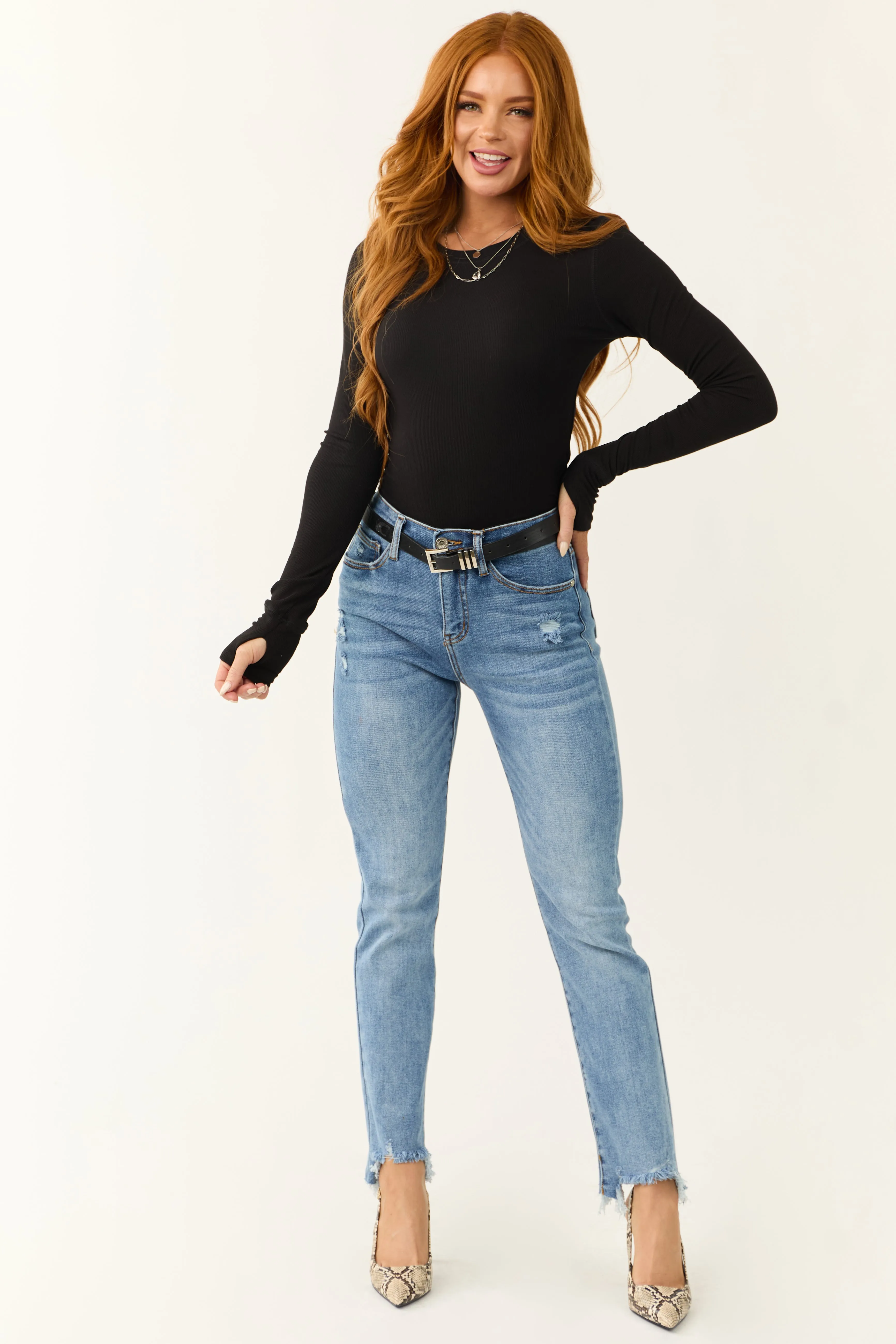 Special A Medium Wash Tummy Control Straight Jeans sold by Lime Lush product image thumbnail 3