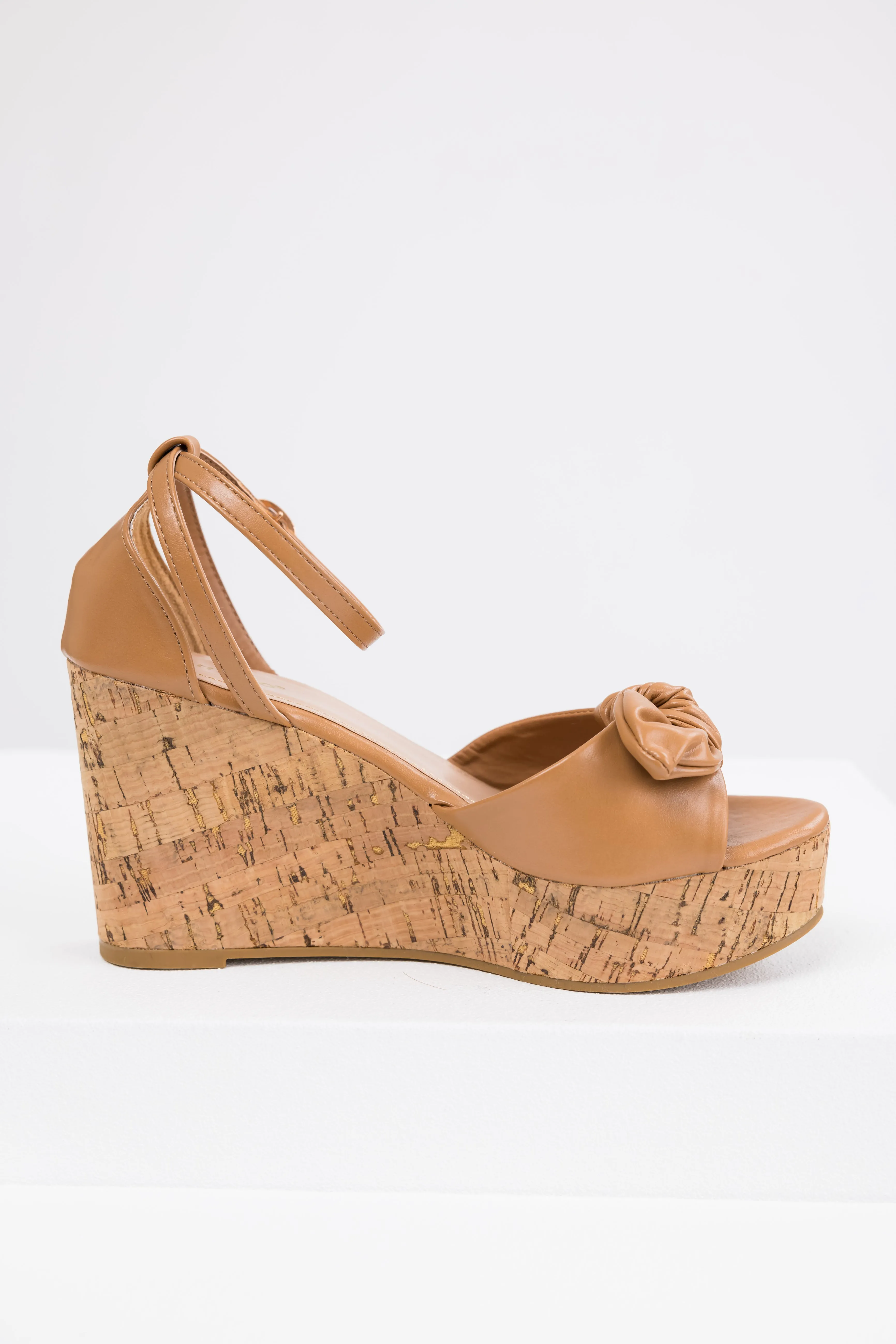 Brown Sugar Bow Open Toe Wedges sold by Lime Lush product image thumbnail 4