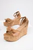 Brown Sugar Bow Open Toe Wedges sold by Lime Lush