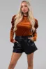 Pumpkin Spice Velvet Frill Collar Blouse sold by Lime Lush
