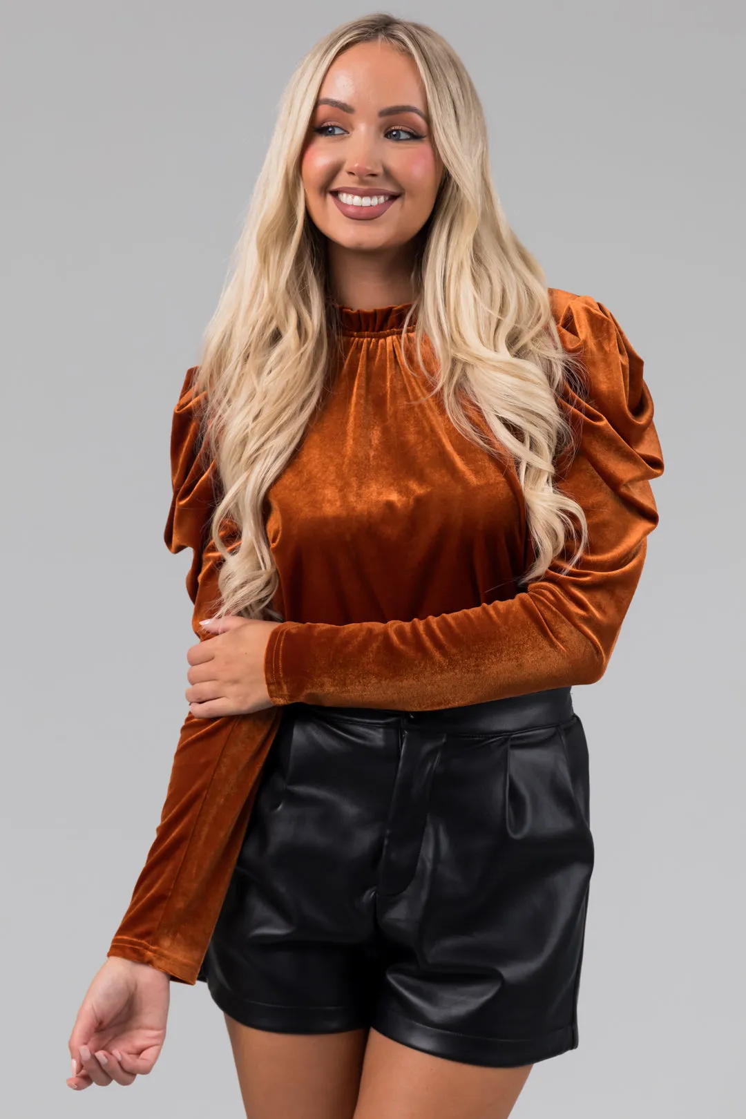 Pumpkin Spice Velvet Frill Collar Blouse sold by Lime Lush