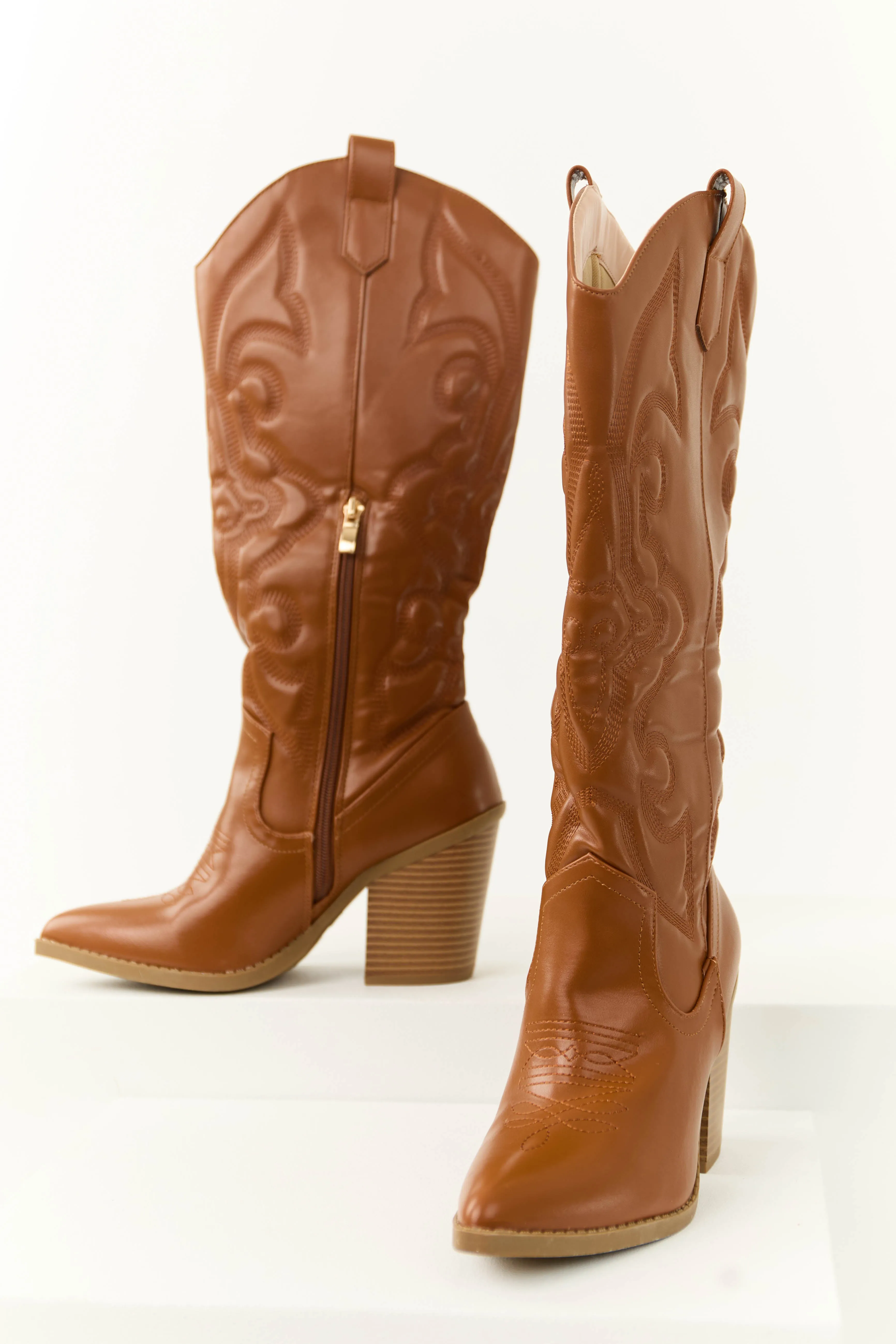 Cognac Faux Leather Embroidered Western Boots sold by Lime Lush product image thumbnail 2