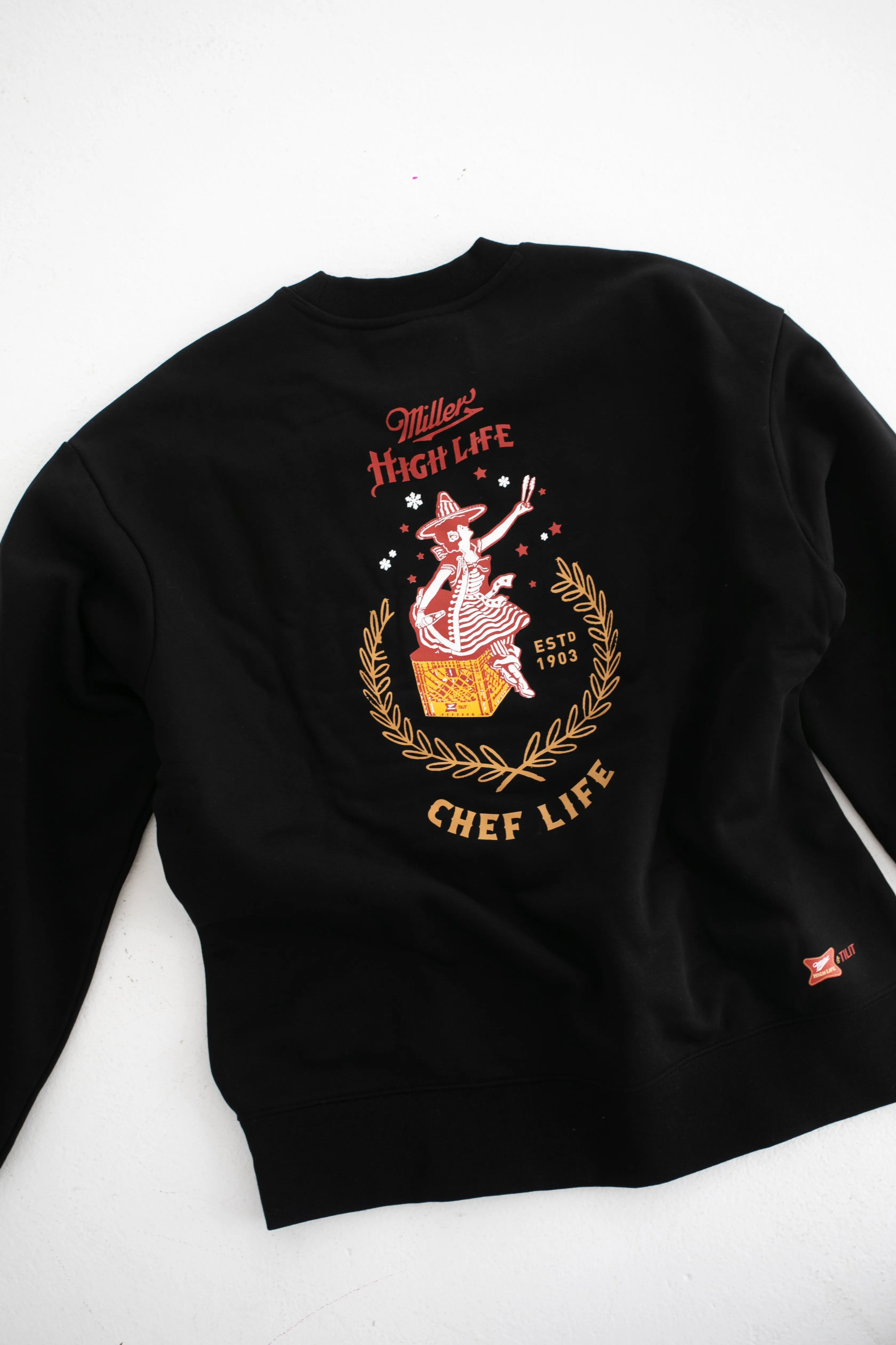 TILIT x Miller High Life "Chef Life Holiday Crewneck" sold by Tilit NYC