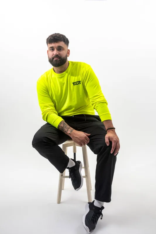 “Run the Pass” Long Sleeve Soft Cotton T-Shirt in Neon Yellow sold by Tilit NYC