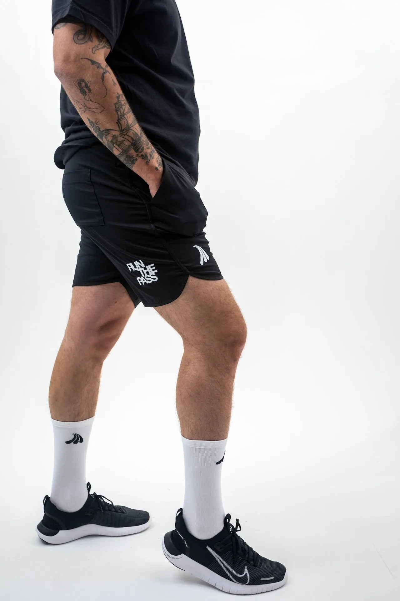 "Run the Pass" Black Essential Short sold by Tilit NYC