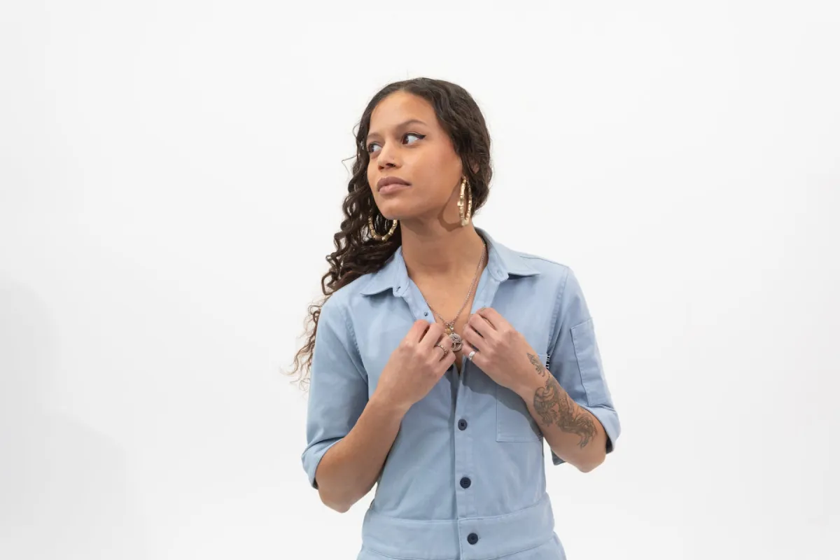 Over Easy Women's Short Sleeve Jumpsuit sold by Tilit NYC