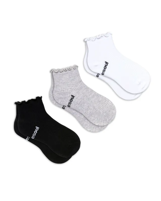 Ruffle Quarter Sock 3 Pack Mixed sold by doublesoul
