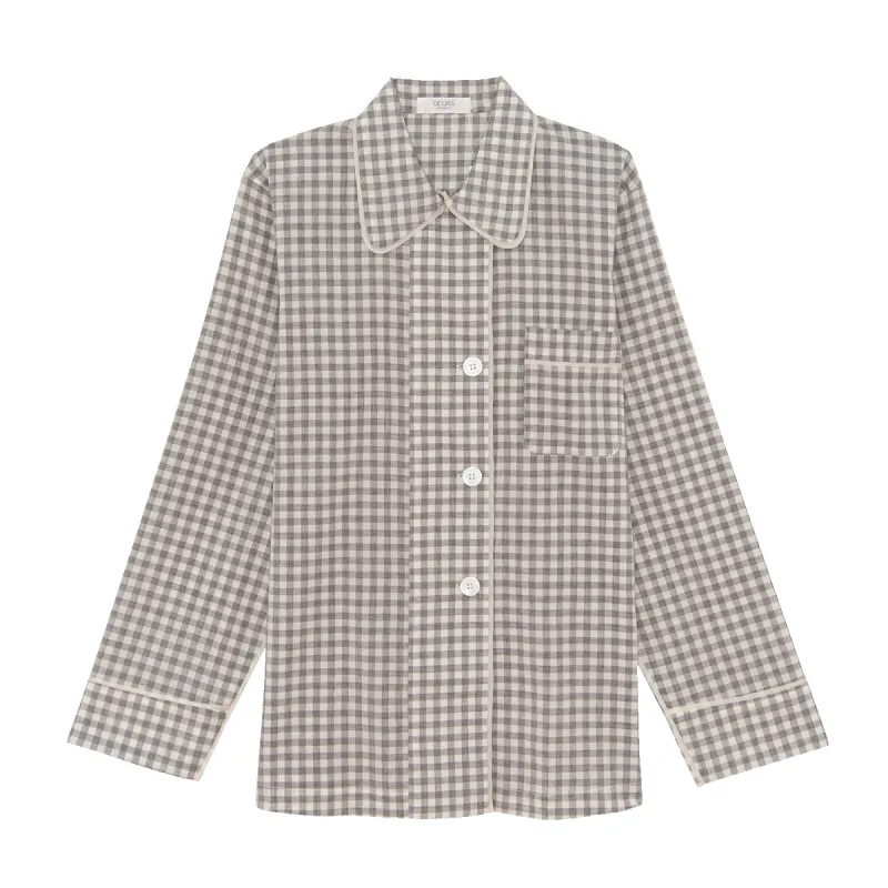 Kate Pajama Top Fog Gingham sold by ARAKS