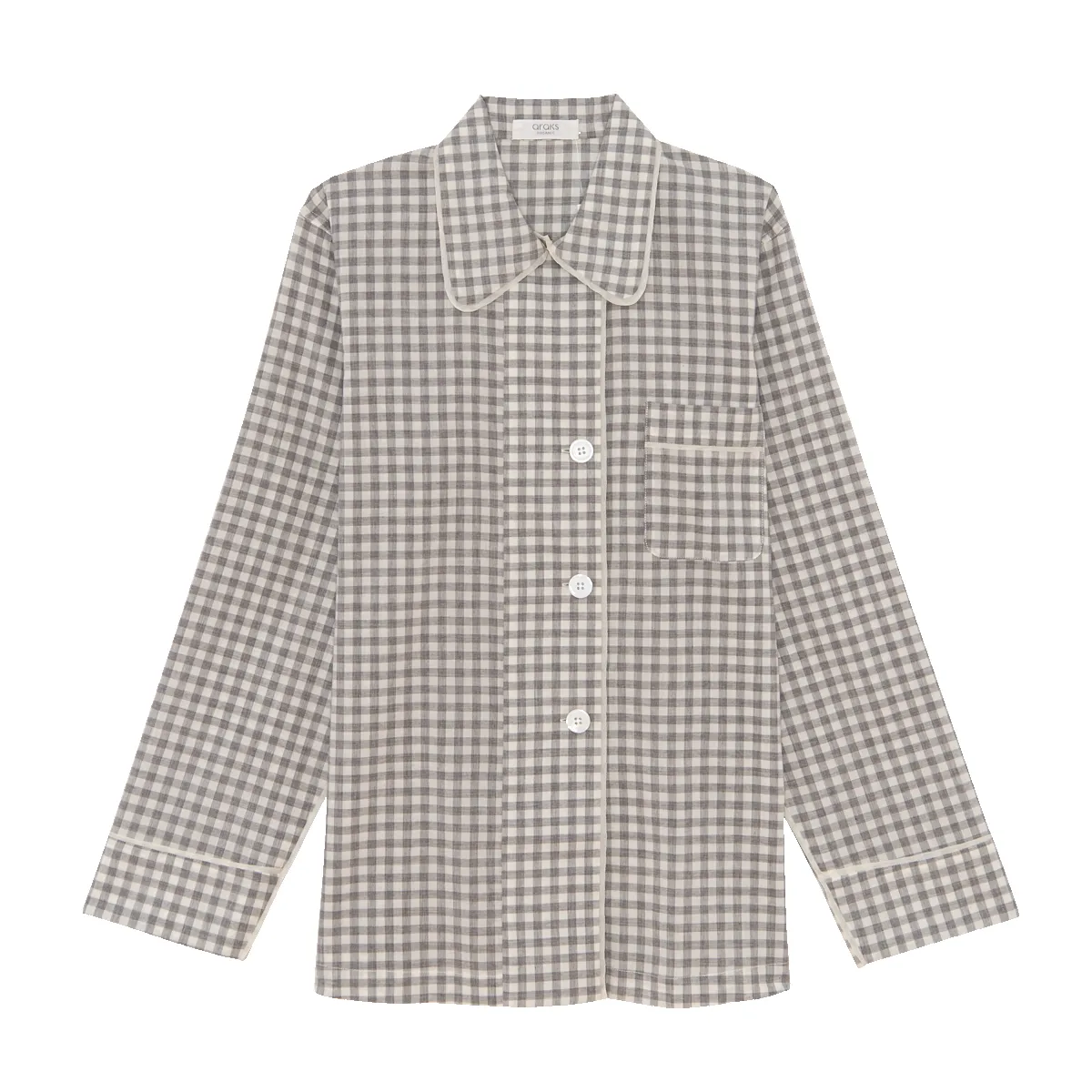 Kate Pajama Top Fog Gingham sold by ARAKS