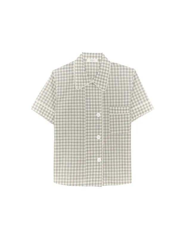 Shelby Pajama Top Fog Gingham sold by ARAKS