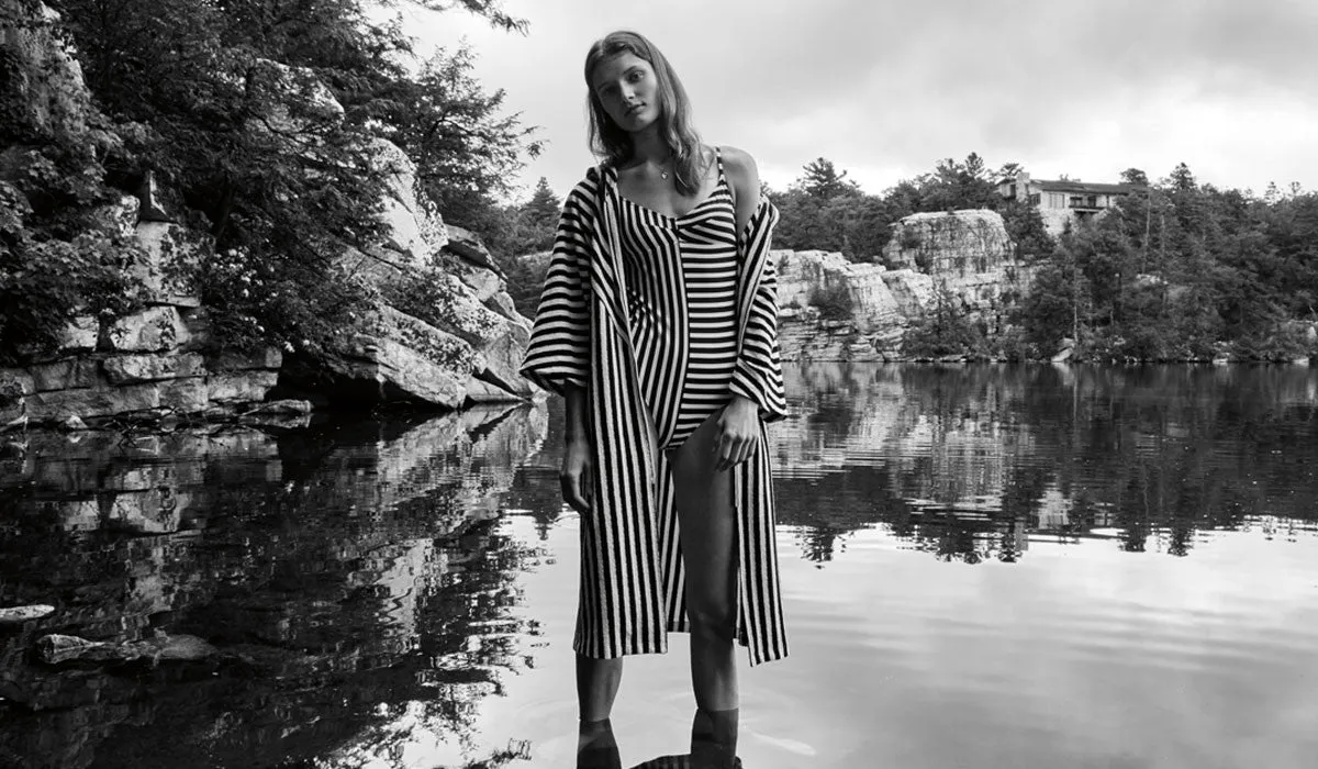 Margot Cover Up and Emeline One Piece in Midnight Stripe sold by ARAKS