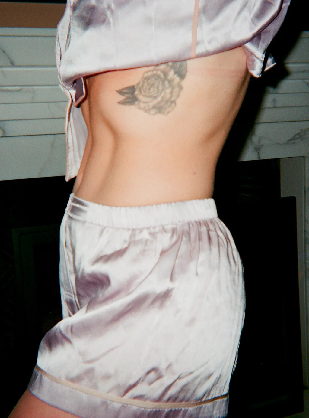 Photo by Scarlett Johansson & Sonia Boyajian ~ Shelby Pajama Top & Tia Boxer sold by ARAKS