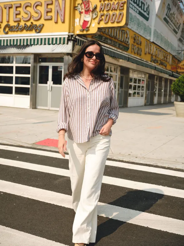The Chacha Oversized Button Down Shirt - Chocolate Stripe sold by Nelle Atelier