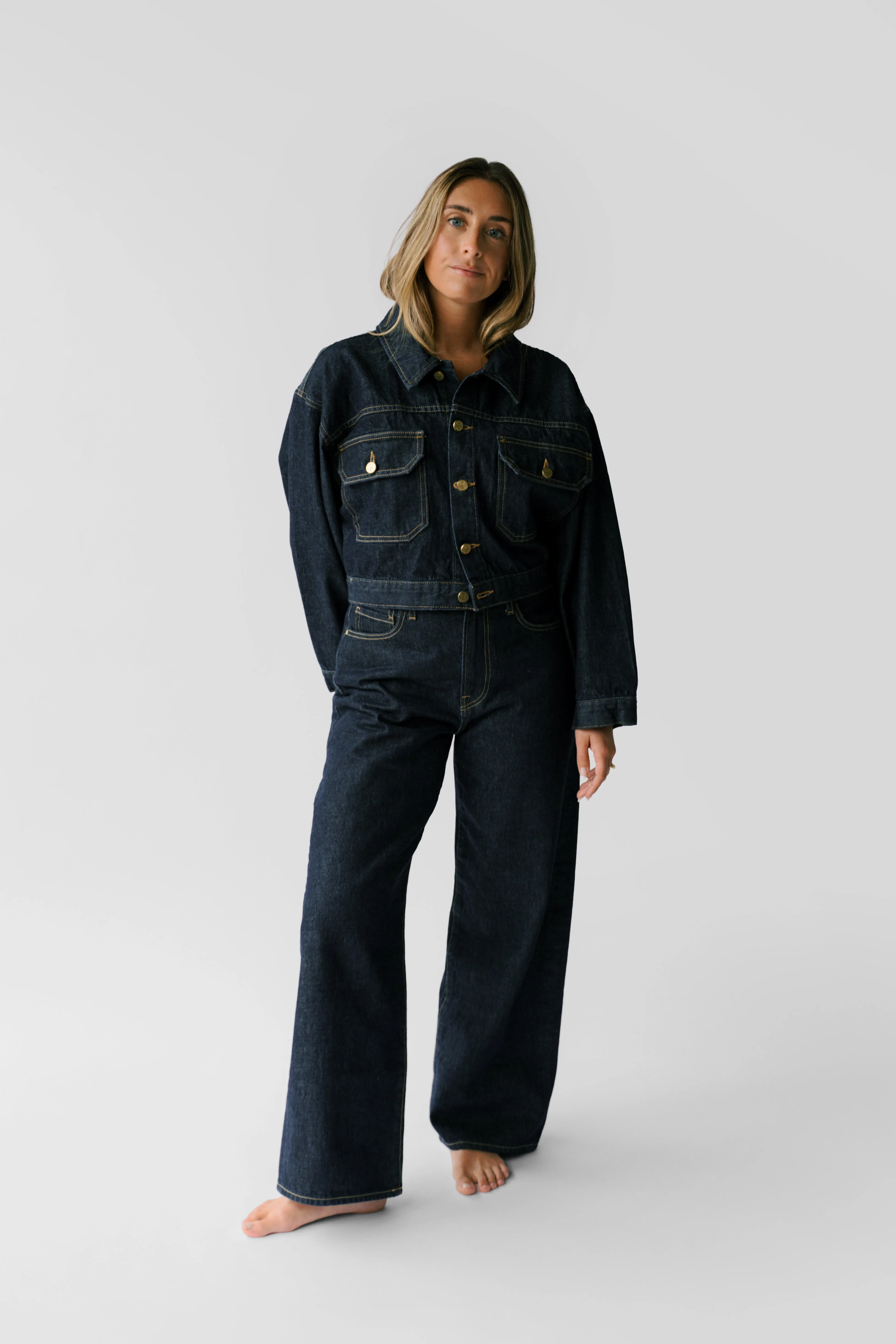 The Miri Boxy Cropped Jacket - Indigo sold by Nelle Atelier