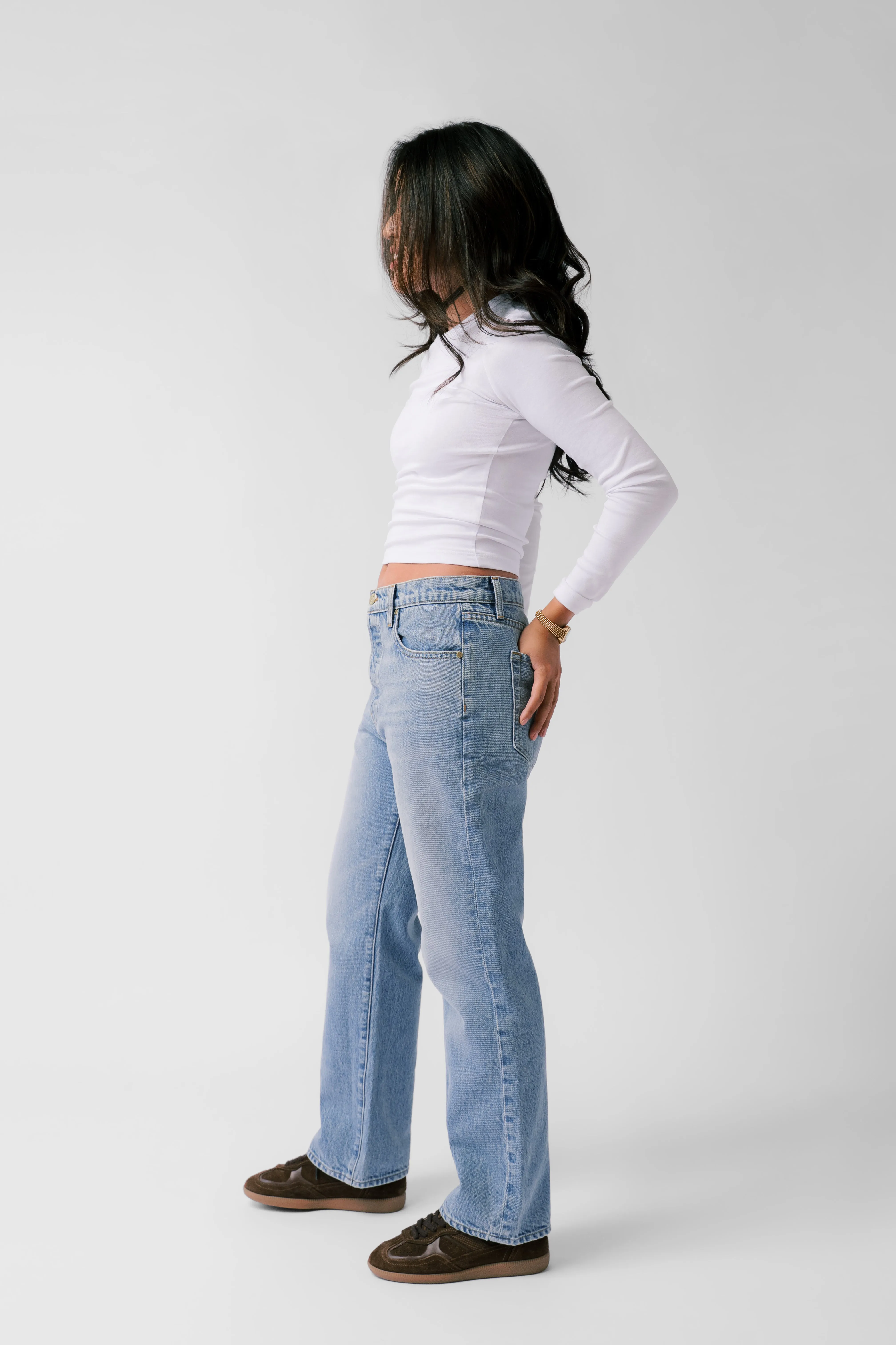 Petite Mid-Rise Boyfriend Jean - The Claire Vintage in Sky sold by Nelle Atelier product image thumbnail 2