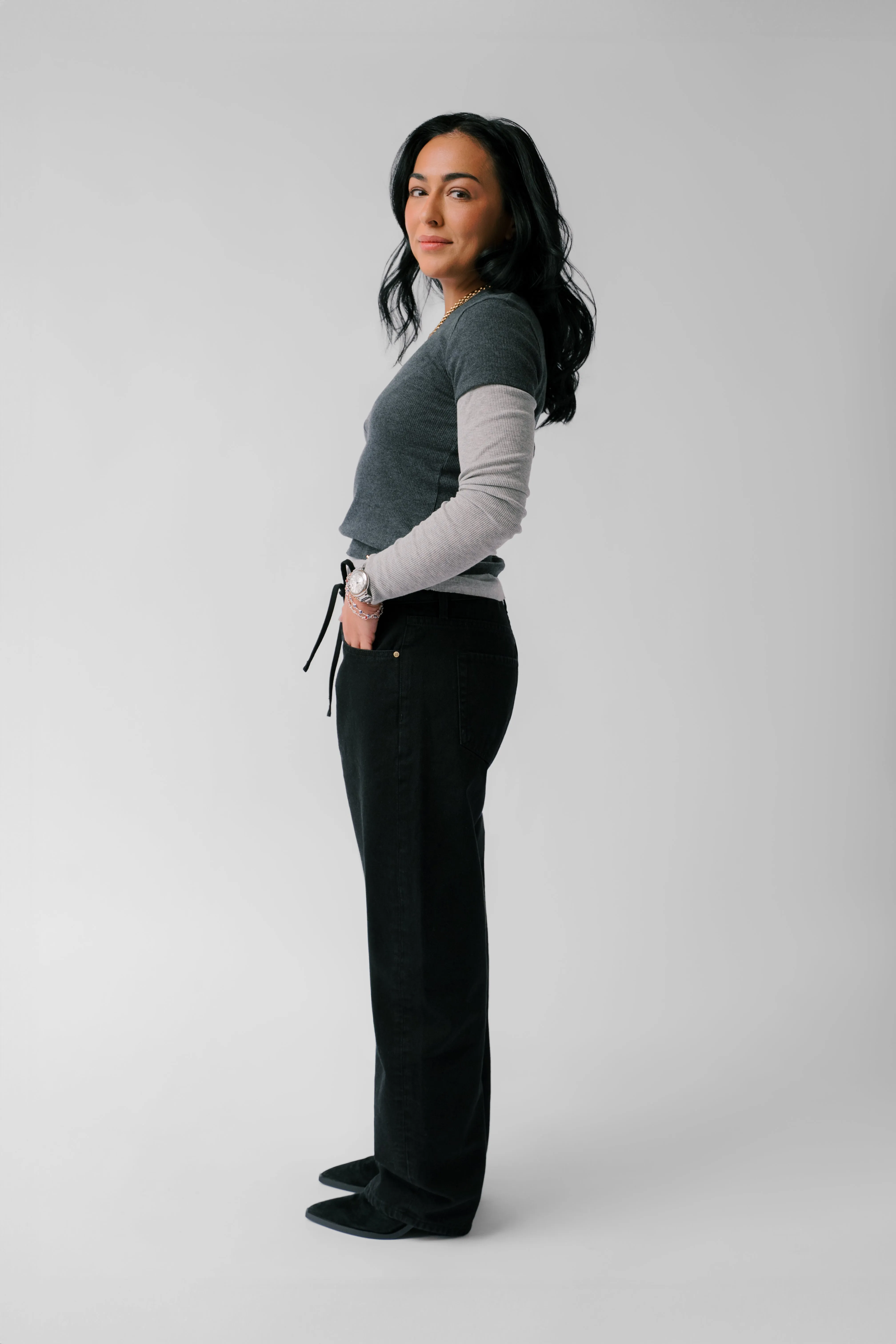 Petite Low Slung Baggy Jean - The Georgie in Onyx sold by Nelle Atelier product image thumbnail 2