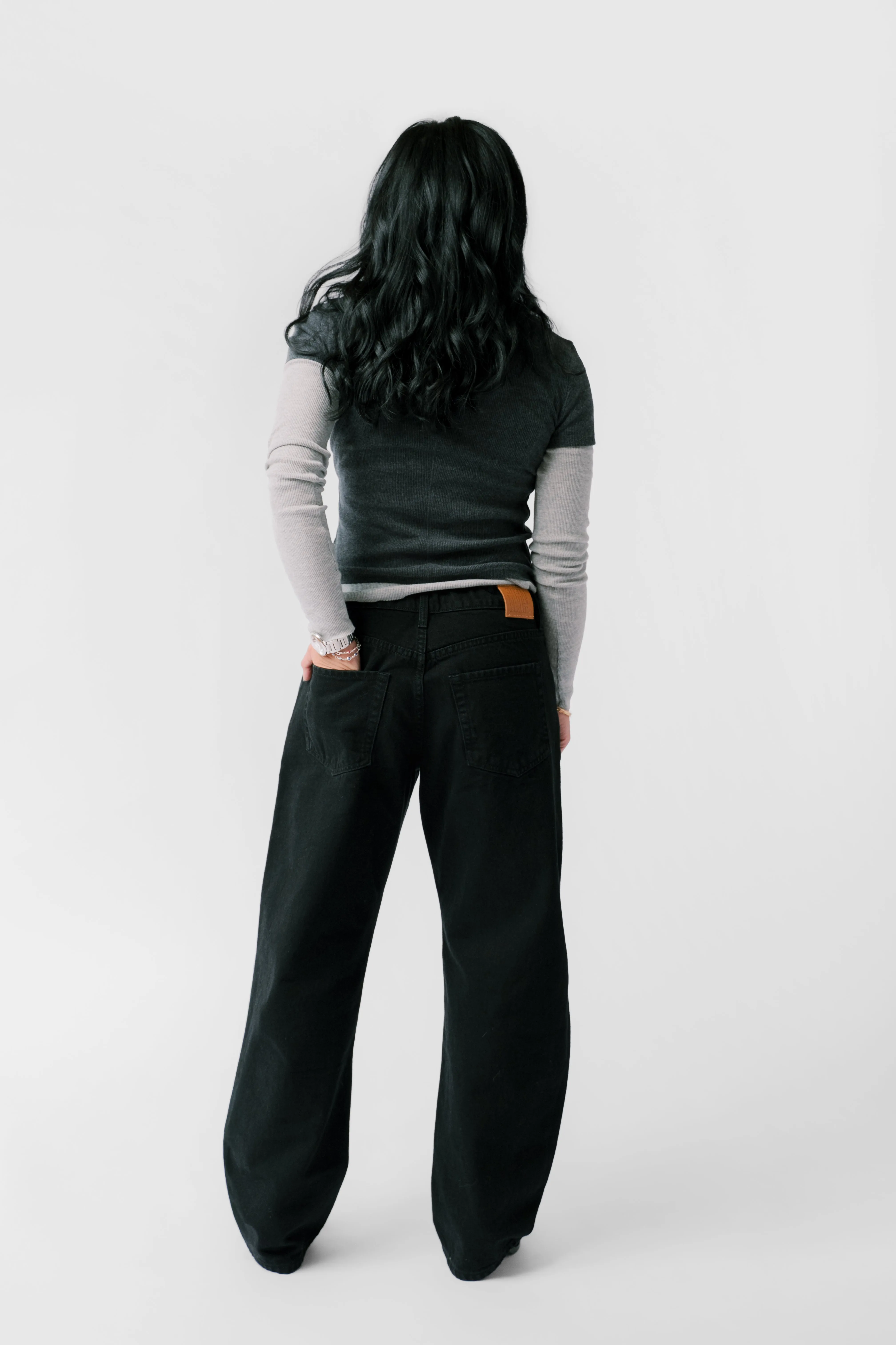 Petite Low Slung Baggy Jean - The Georgie in Onyx sold by Nelle Atelier product image thumbnail 3