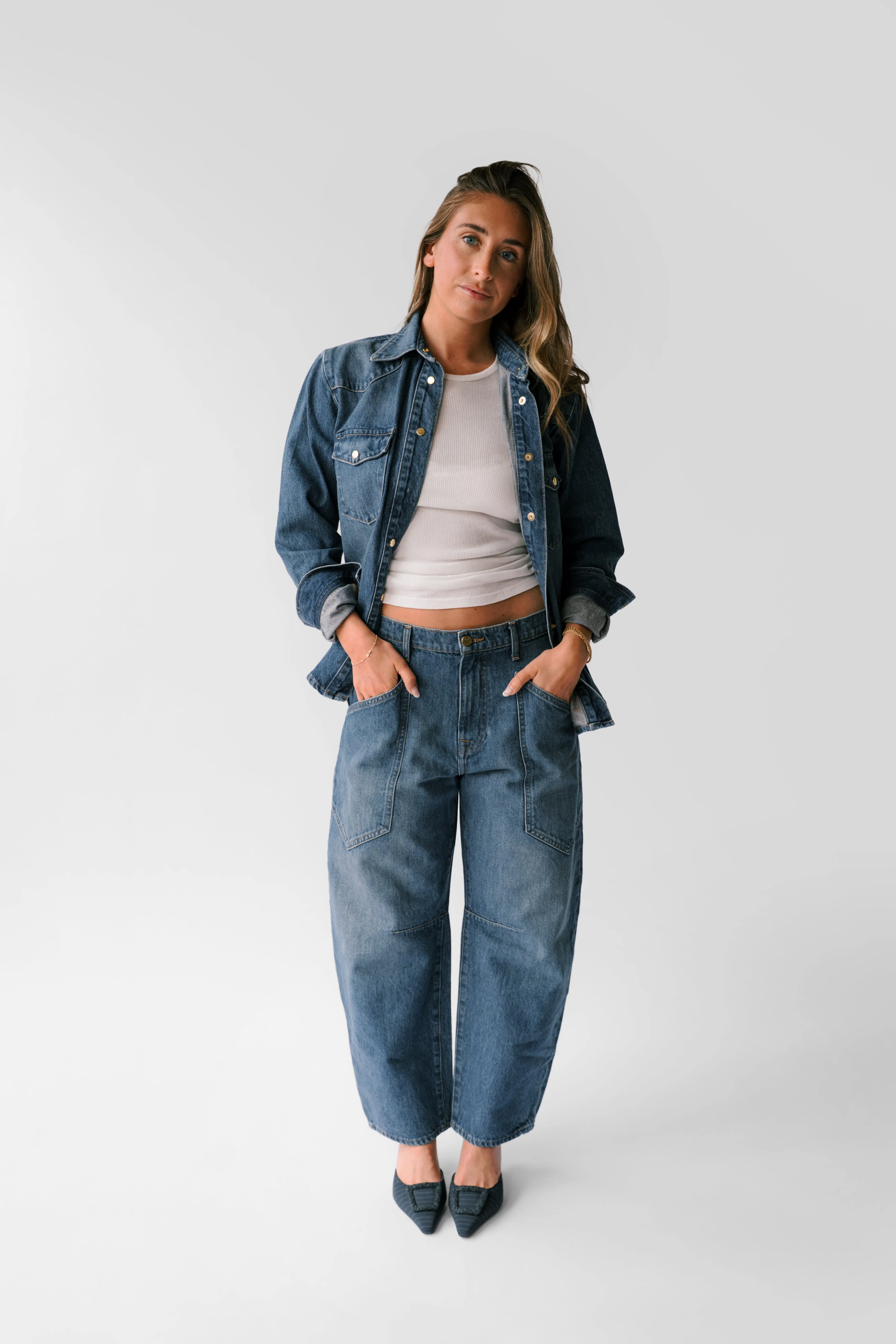 Petite Mid-Rise Barrel Jean - The Ali in Sapphire sold by Nelle Atelier product image thumbnail 2
