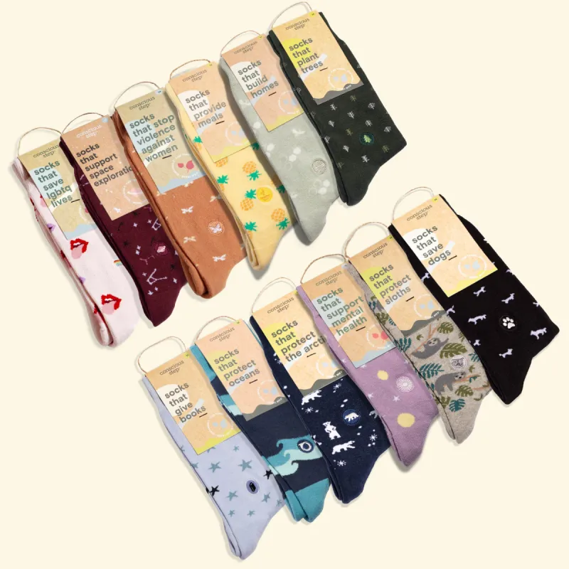monthly sock subscription sold by Conscious Step