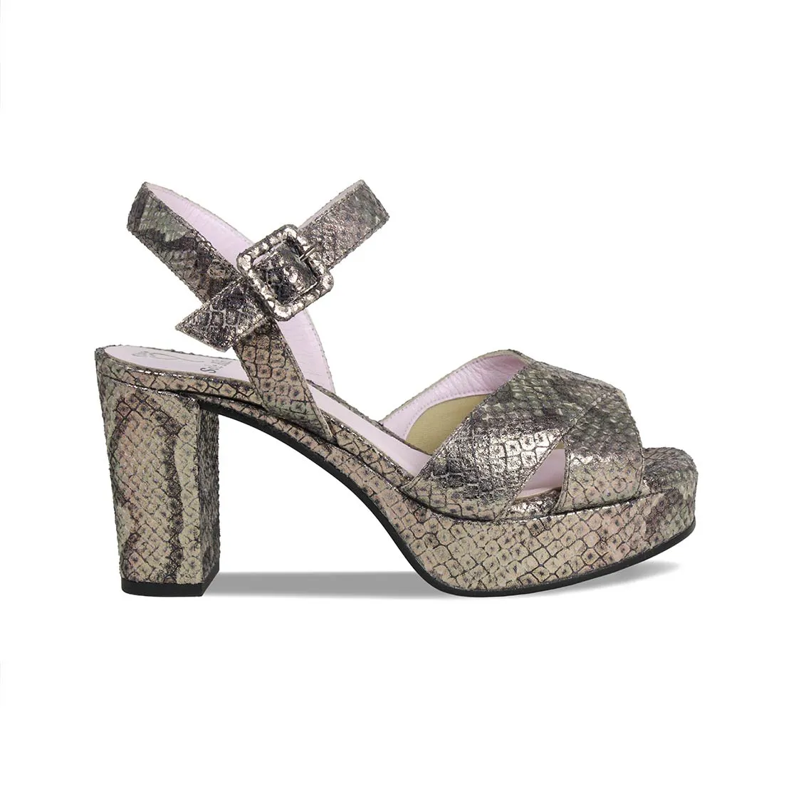 Ruby: Metallic Snake Print Leather sold by Sole Bliss