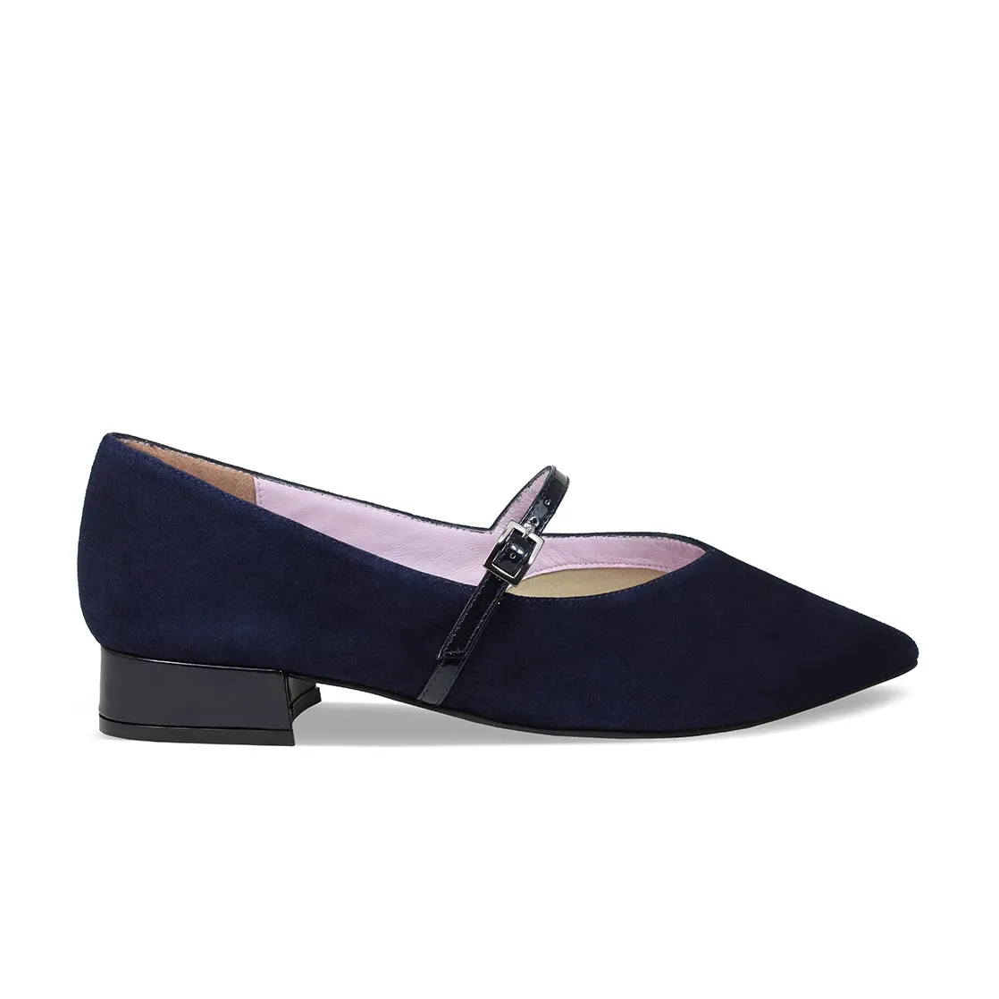 Savannah: Navy Suede & Patent sold by Sole Bliss