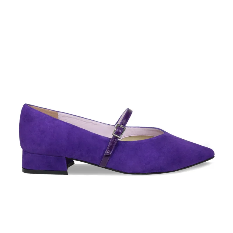 Savannah: Purple Suede & Patent sold by Sole Bliss