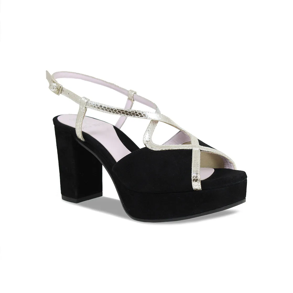 Rachel: Black Suede & Gold Snake Print Leather sold by Sole Bliss product image thumbnail 2