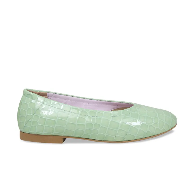 Luna: Mint Croc Patent Leather sold by Sole Bliss