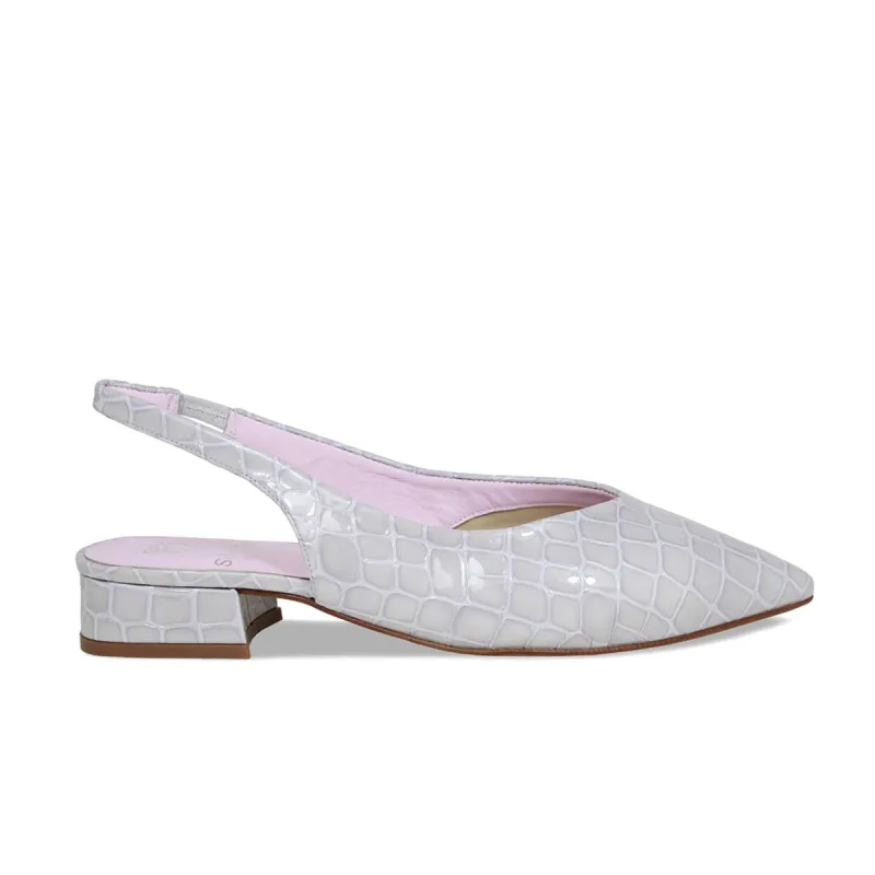 Sienna: Pale Grey Croc Patent Leather sold by Sole Bliss