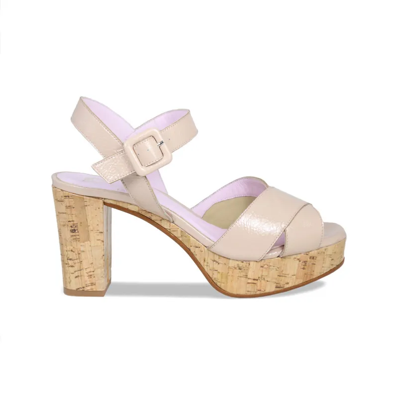 Ruby-Cork: Nude Patent sold by Sole Bliss