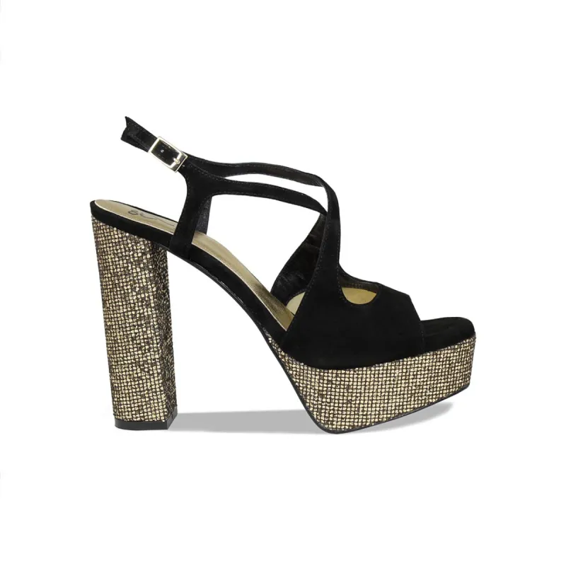 Royalty: Black Suede & Bronze Glitter sold by Sole Bliss