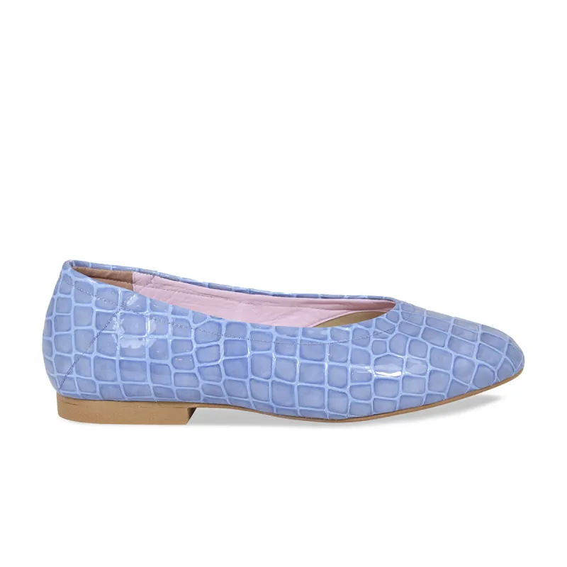 Luna: Pale Blue Croc Patent Leather sold by Sole Bliss