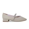 Savannah: Pale Taupe Suede & Patent sold by Sole Bliss