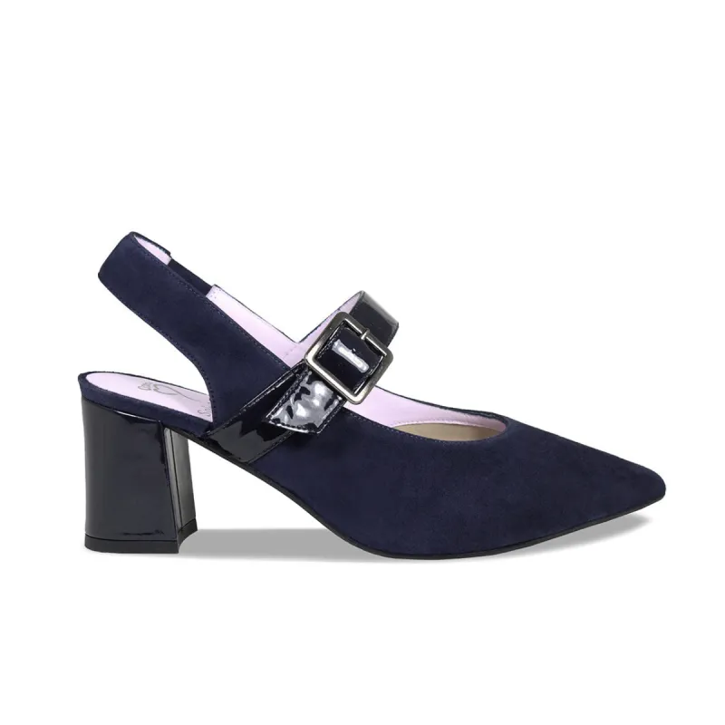 Corinne: Navy Suede & Patent sold by Sole Bliss