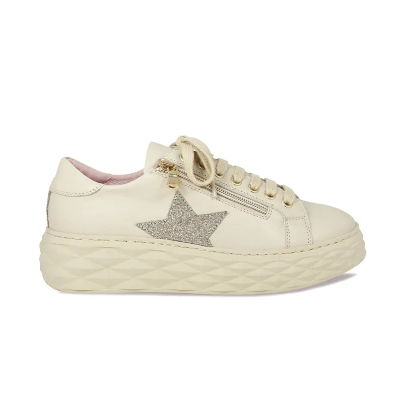 Petra Star: Cream Leather & Glitter sold by Sole Bliss
