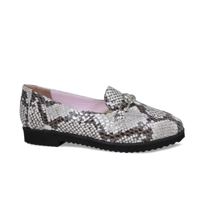 Tamara: Pale Grey Snake Print Leather sold by Sole Bliss