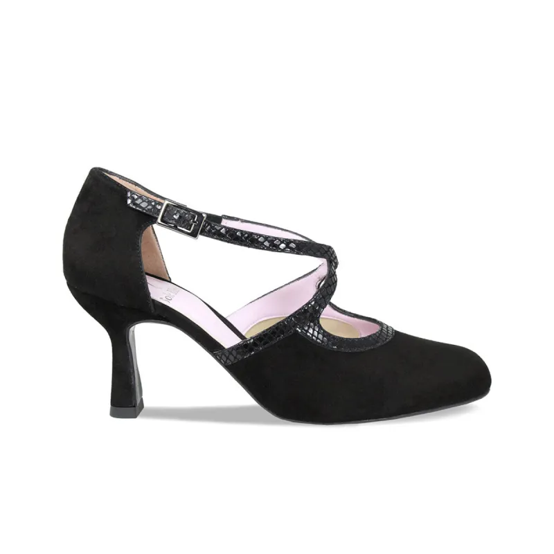 Meredith: Black Suede & Snake Print Leather sold by Sole Bliss