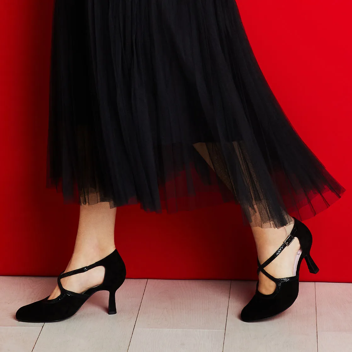 Meredith: Black Suede & Snake Print Leather sold by Sole Bliss product image thumbnail 4