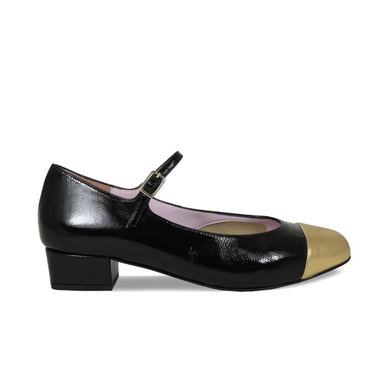 Nancy: Black & Gold Leather sold by Sole Bliss