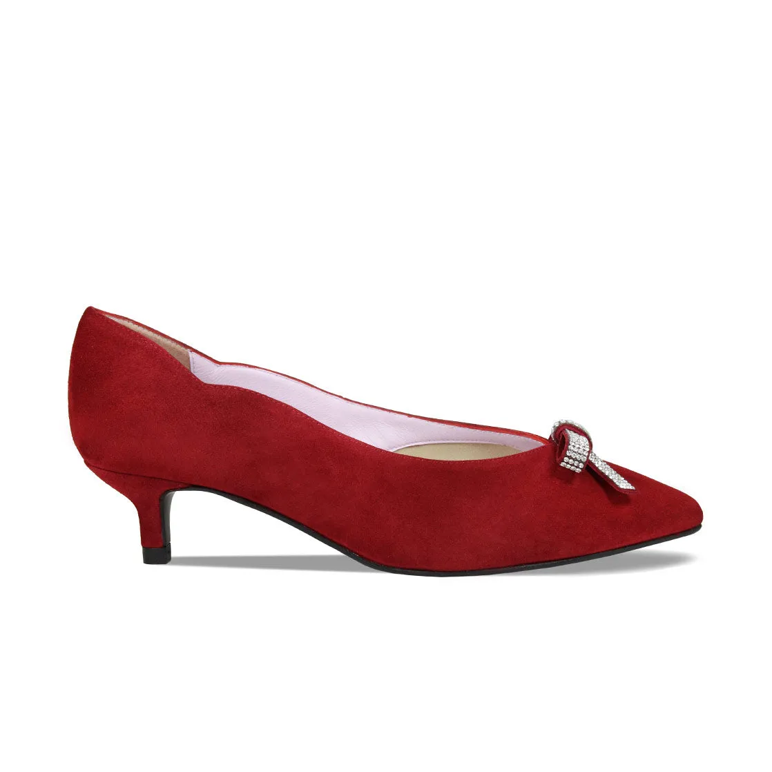 Kylie: Cherry Red Suede & Diamante sold by Sole Bliss