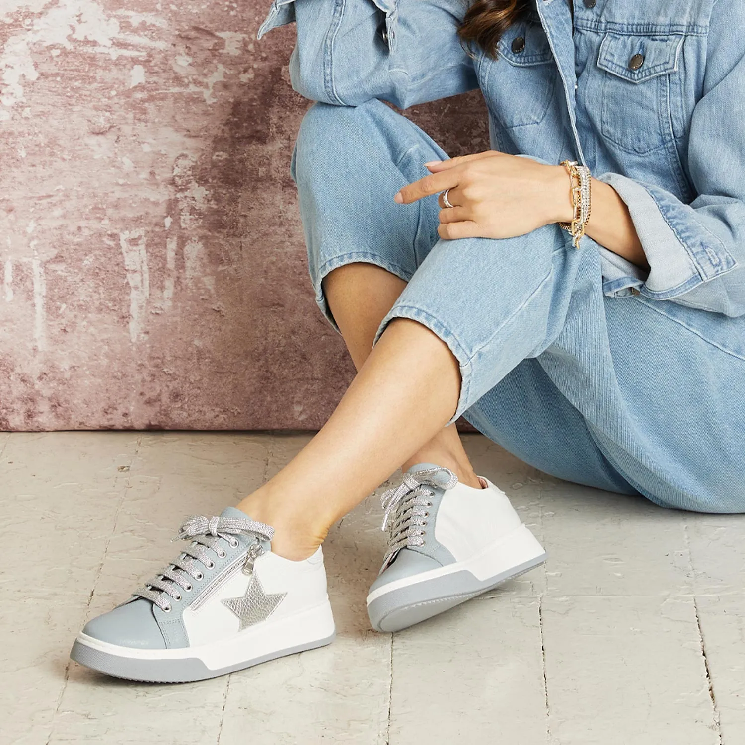 Galaxy: Pale Blue & White Leather sold by Sole Bliss product image thumbnail 4