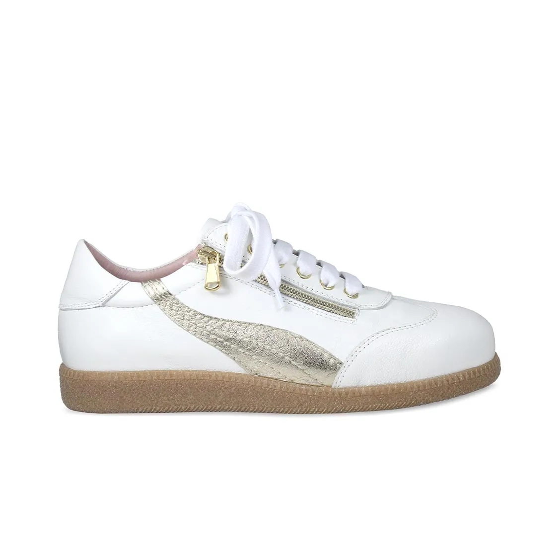 Swirl: White Leather & Gold sold by Sole Bliss