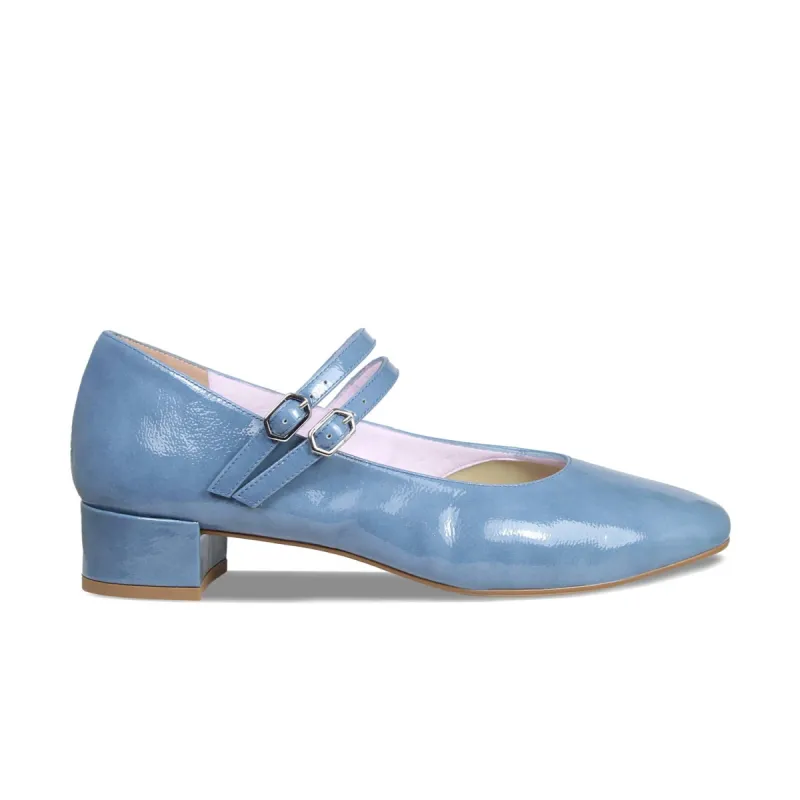 Orla: Denim Patent Leather sold by Sole Bliss