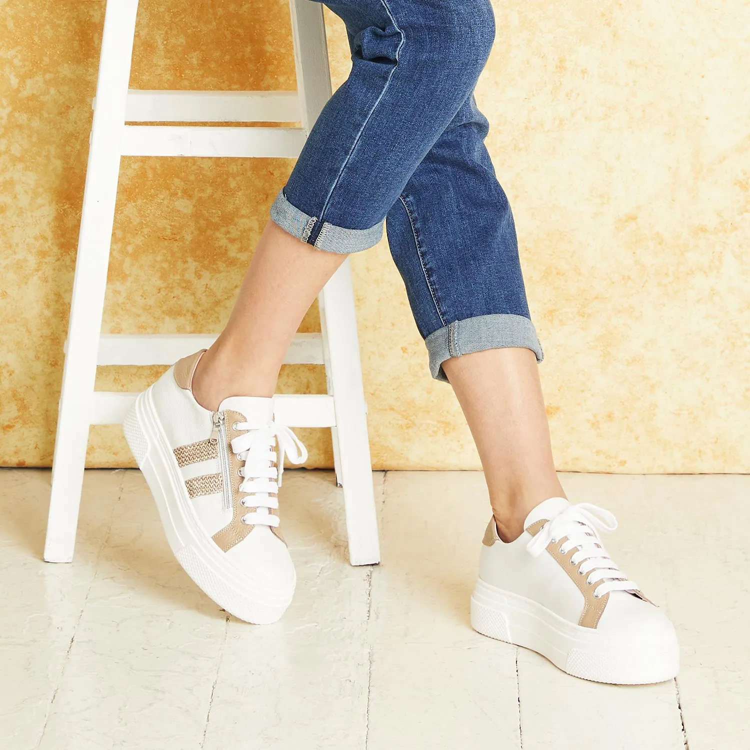 Diva: White Leather & Taupe Raffia sold by Sole Bliss product image thumbnail 4