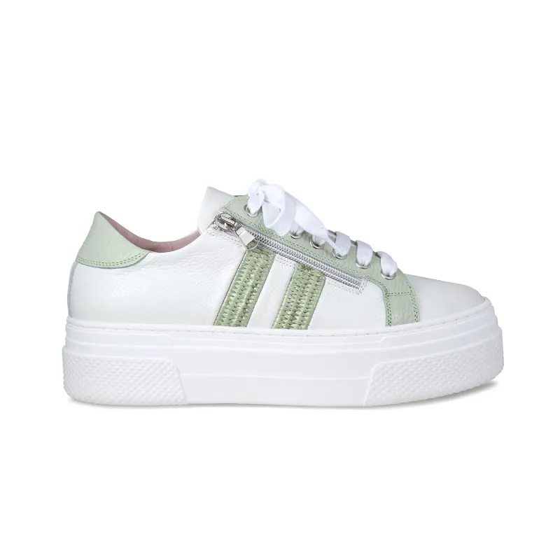 Diva: White Leather & Mint Raffia sold by Sole Bliss