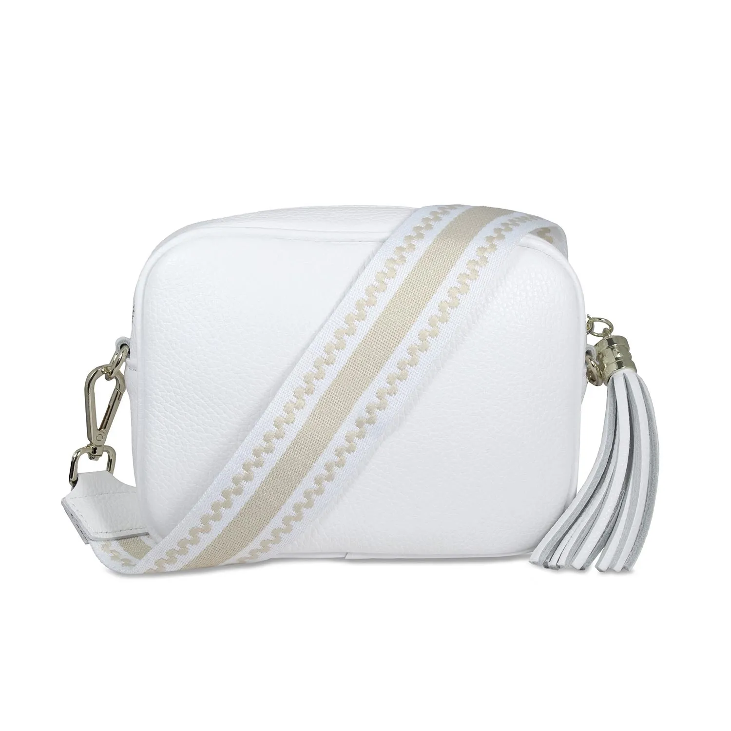 Coco: White Leather & Taupe Stripe sold by Sole Bliss