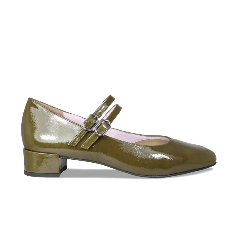 Orla: Khaki Patent Leather sold by Sole Bliss