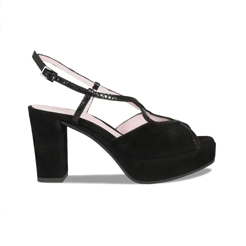 Rachel: Black Suede & Black Snake sold by Sole Bliss